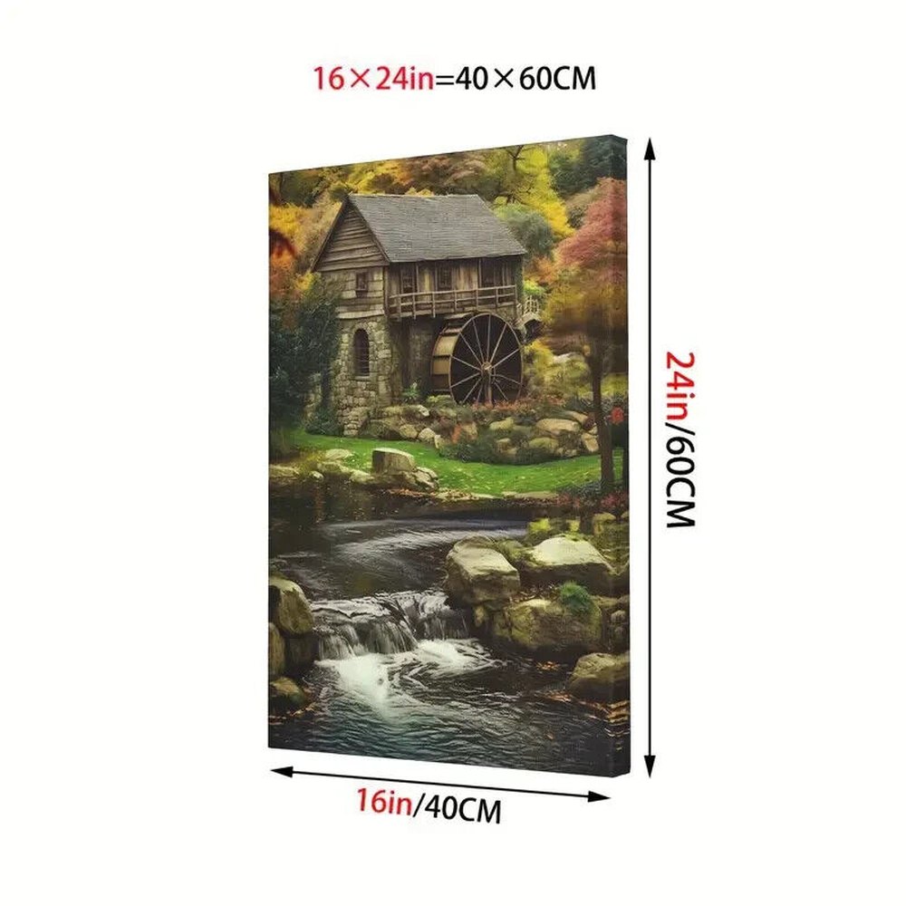 Scenic Cabin And Watermill Canvas Print Framed 16" x 24" Wall Art Home & Garden:Home Décor:Posters & Prints Style Your Walls